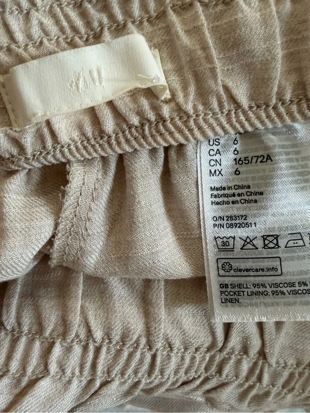 H&M Wide-Leg Drawstring Pants in Beige US6